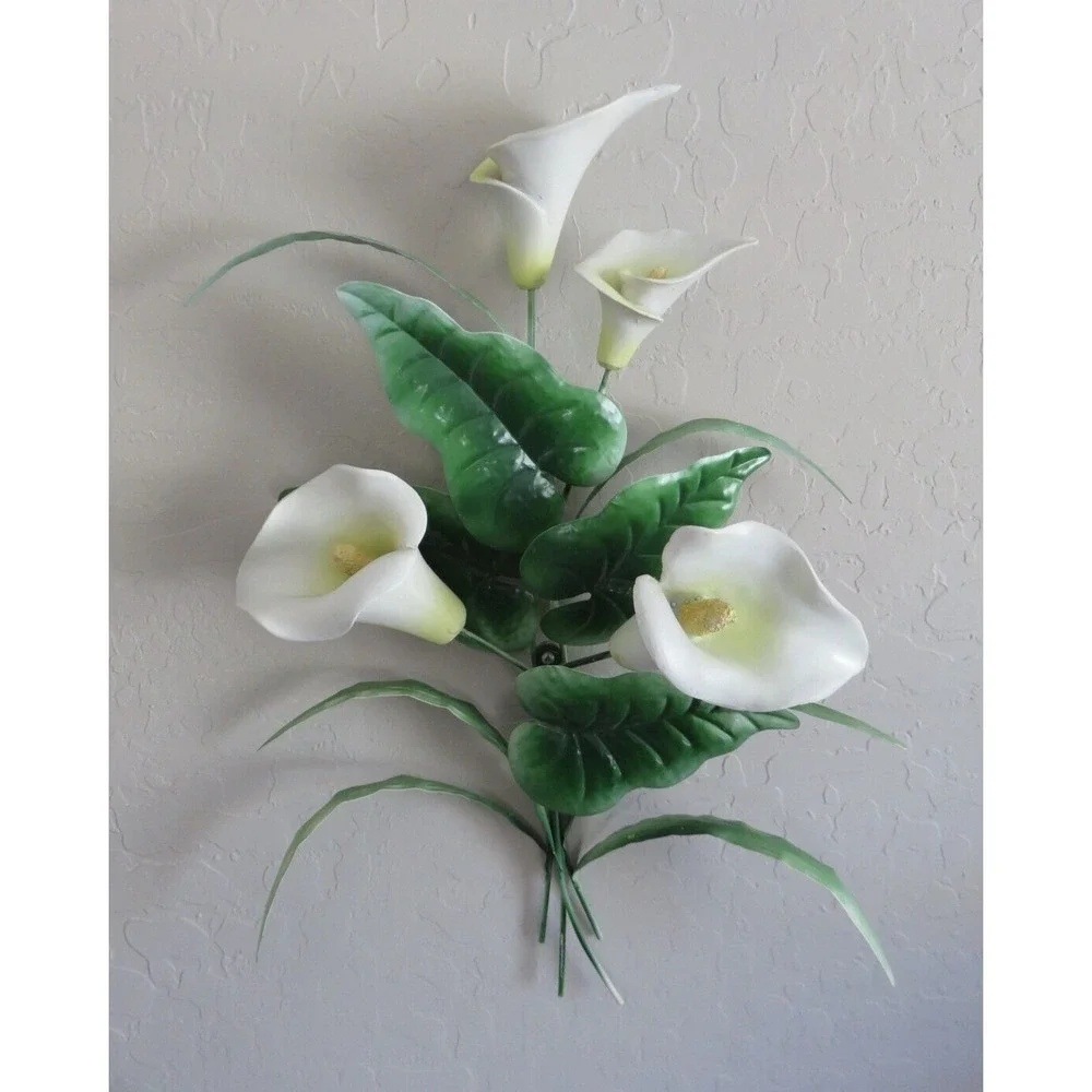 Tropical Calla Lily Flowers Wall Hanging Painted Metal 15